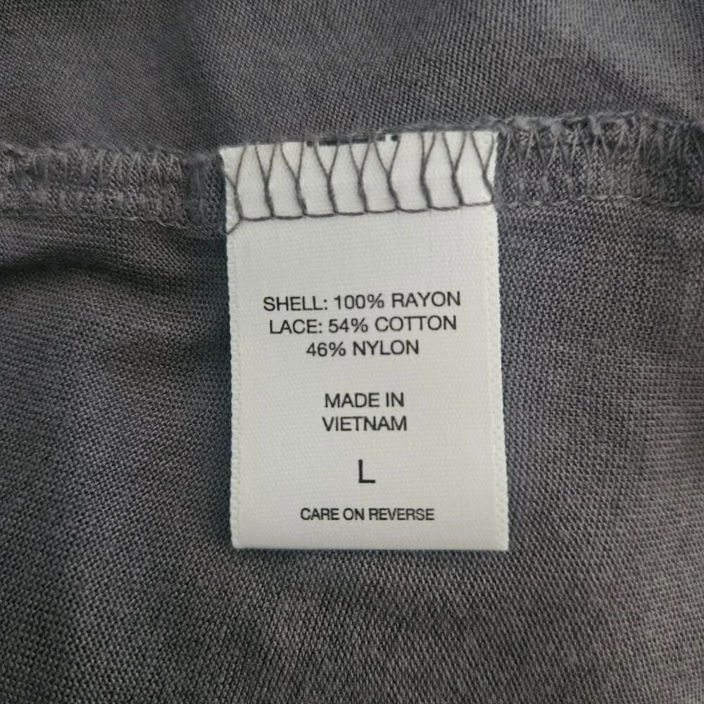 New York & Company Gray Short Sleeve Lace Overlay Zip-up Large Shirt - Picture 5 of 7